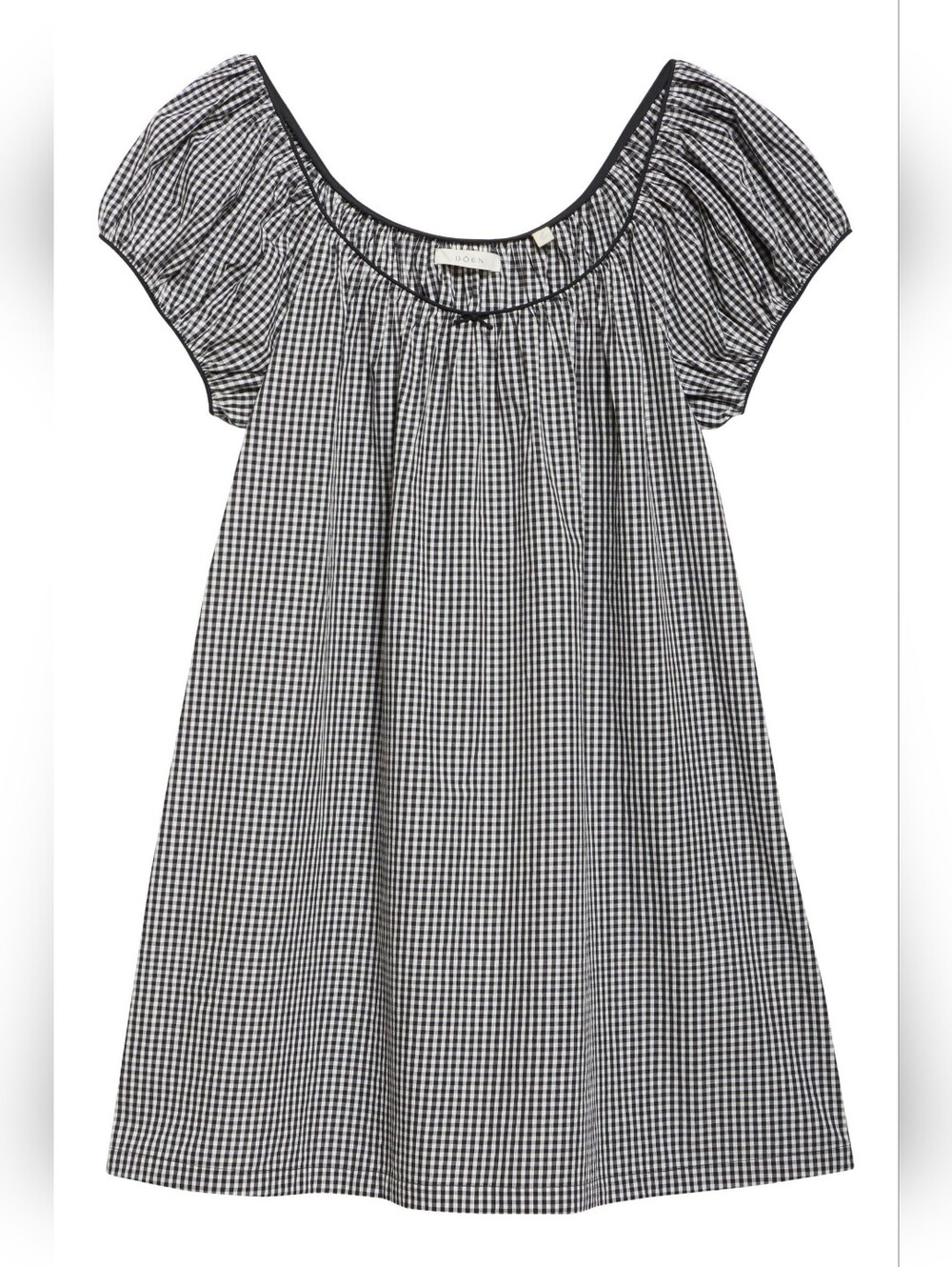 New DÔEN Julia Gingham Cotton Black & White Gingham Shirt Dress with Tie Neck - Picture 13 of 14